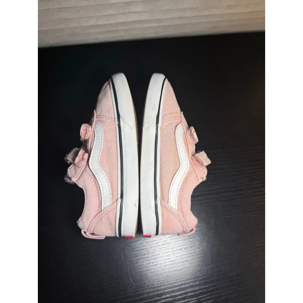 Vans Toddler Ward V Hook & Loop Pink Sneakers Size 10 Easy Slip On Straps